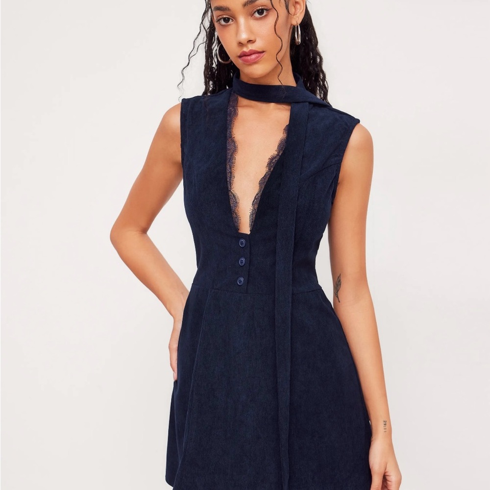 Corduroy V Neck Mini Dress